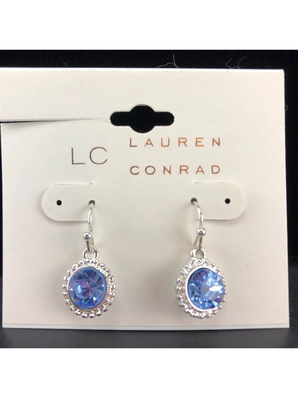 LC Lauren Conrad Earrings Silver-Tone Blue Round Cubic Zirconia Dangles
